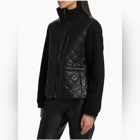 LAMARQUE's Lanie Mixed Media Quilted Jacket Black Size Small - Picture 6 of 9